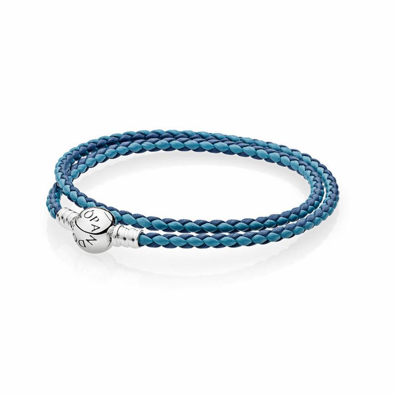 Pandora Mixed Blue Woven Double-Leather Charm Bracelet Silver Egypt VL4960837